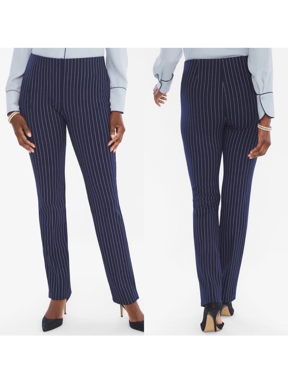 Chico's | So Slimming Juliet Straight Leg Navy Pinstripe Pants